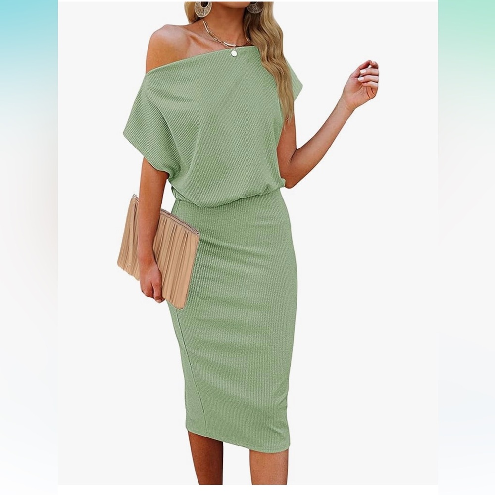 Women’s Sage Green Off-Shoulder Midi Dress